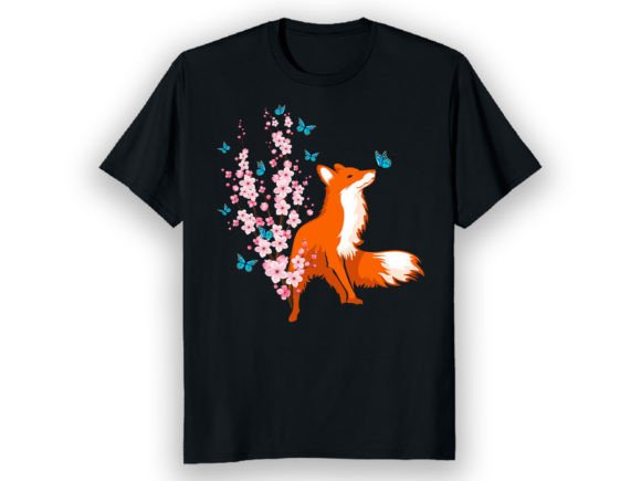 Cherry Flower Fox Graphic T-Shirt Design: A Blend of Nature and Whimsy